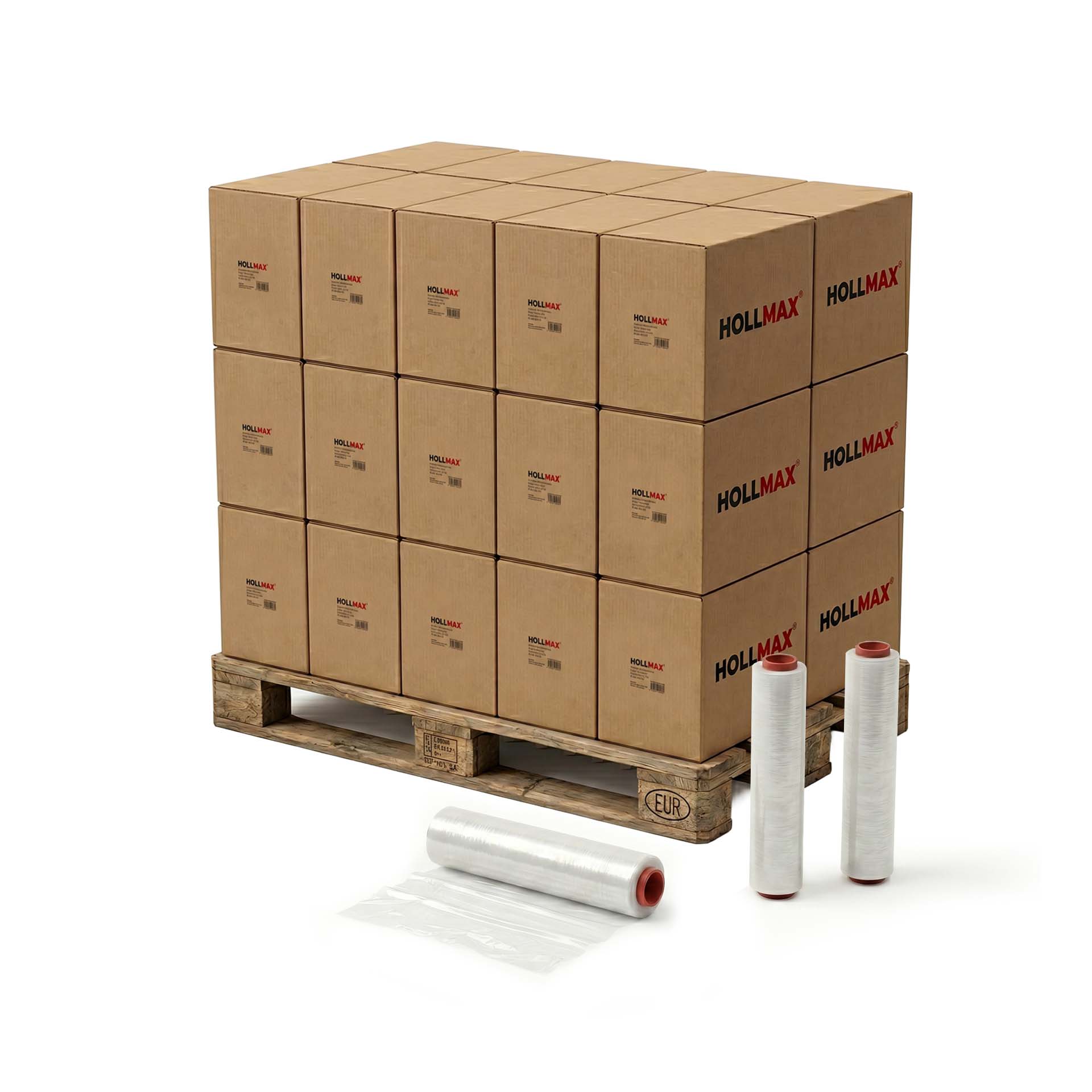 HOLLMAX Profi Stretchfolie, 23 my, 236 m, Palette (240 Stück à 2,5 kg), Transparent