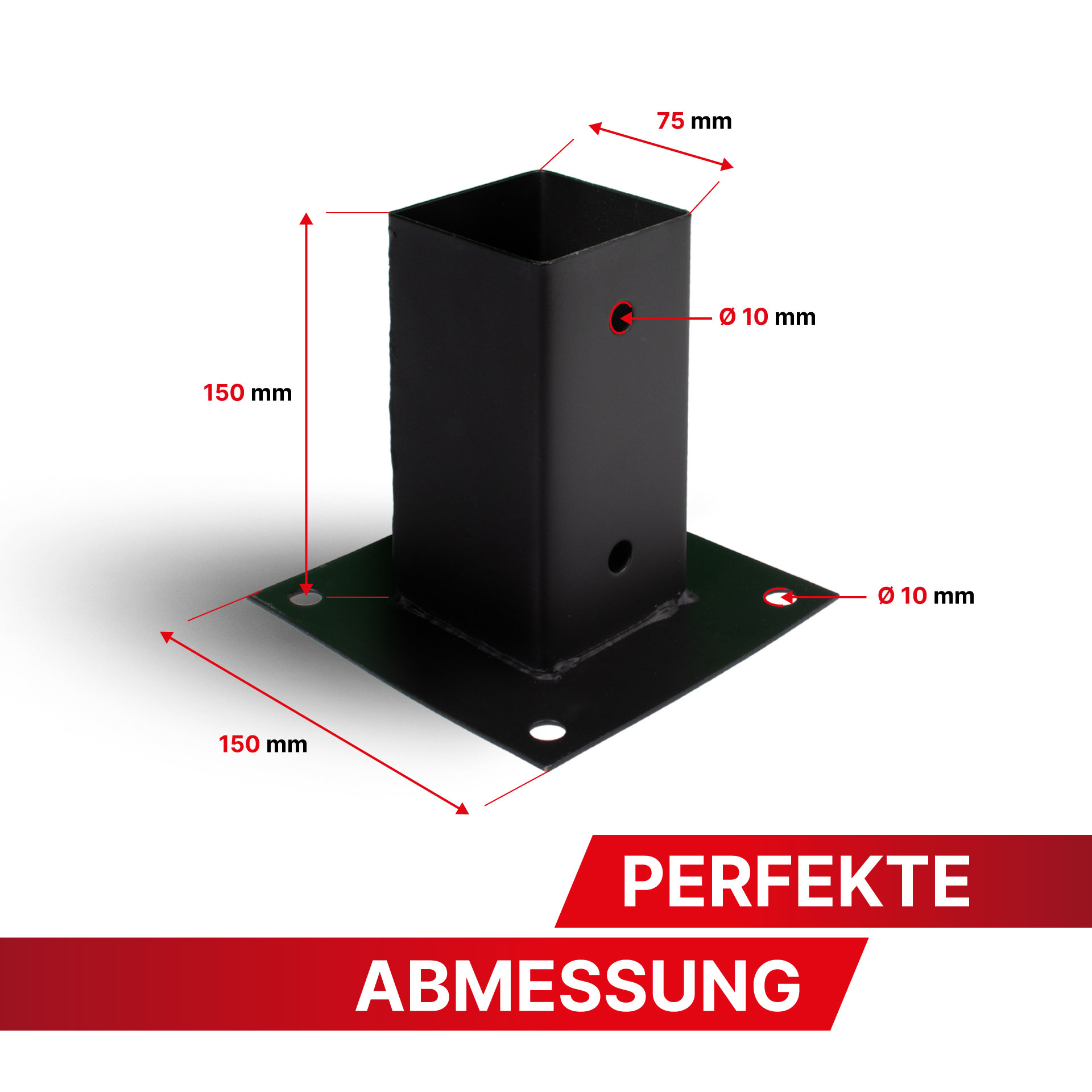 Aufschraubhülse (71 mm) für Vierkantpfosten, pulverbeschichtet, schwarz