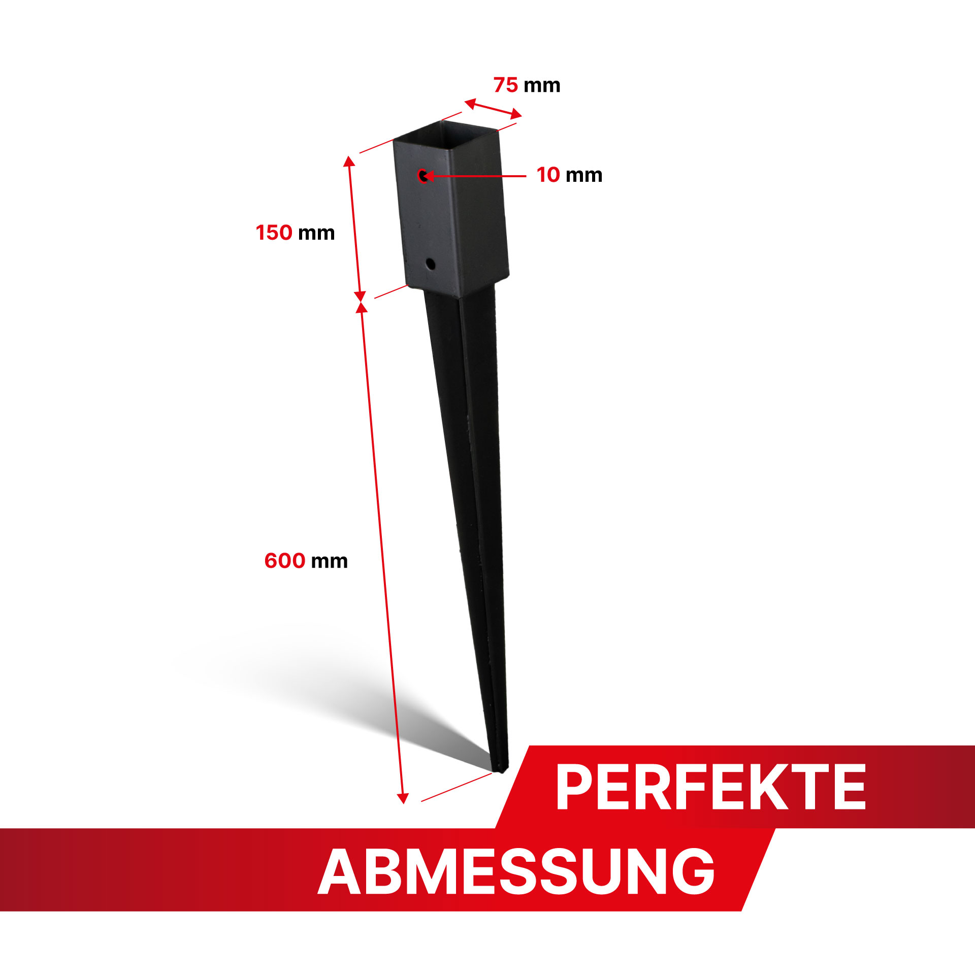 Einschlaghülse/Bodenhülse (71 mm) für Vierkantpfosten, pulverbeschichtet, schwarz