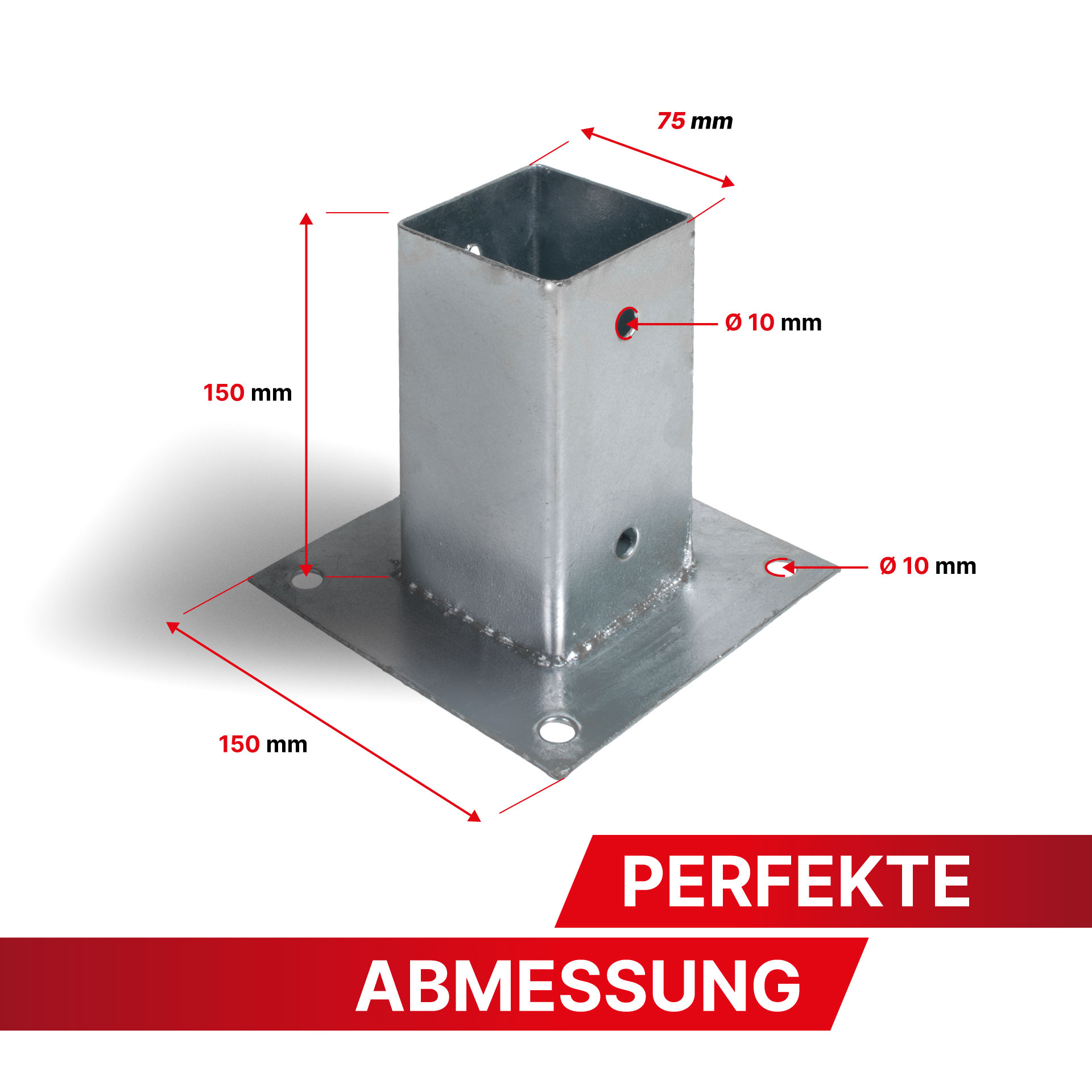 Aufschraubhülse (71 mm) für Vierkantpfosten, feuerverzinkt, silber
