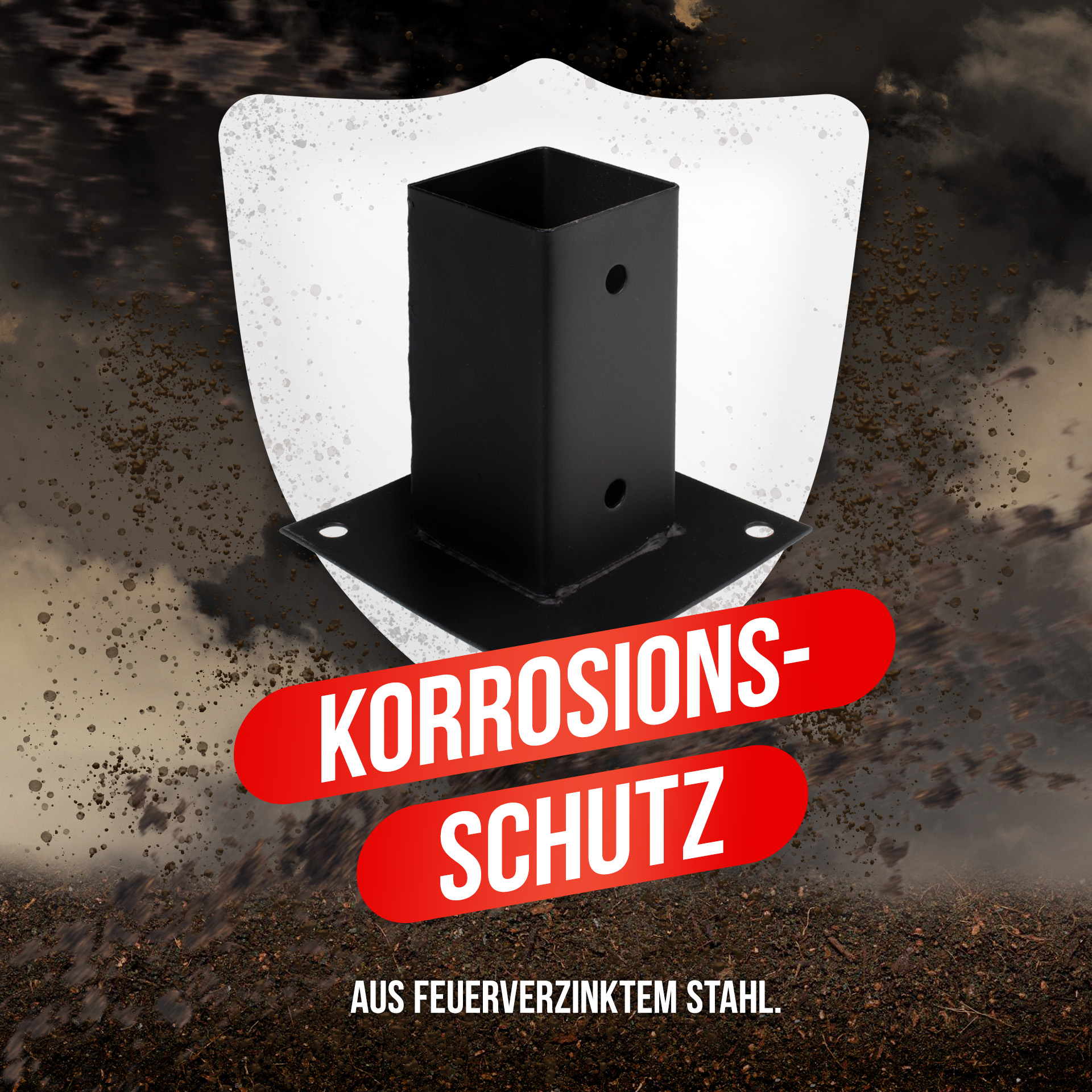 Aufschraubhülse (71 mm) für Vierkantpfosten, pulverbeschichtet, schwarz