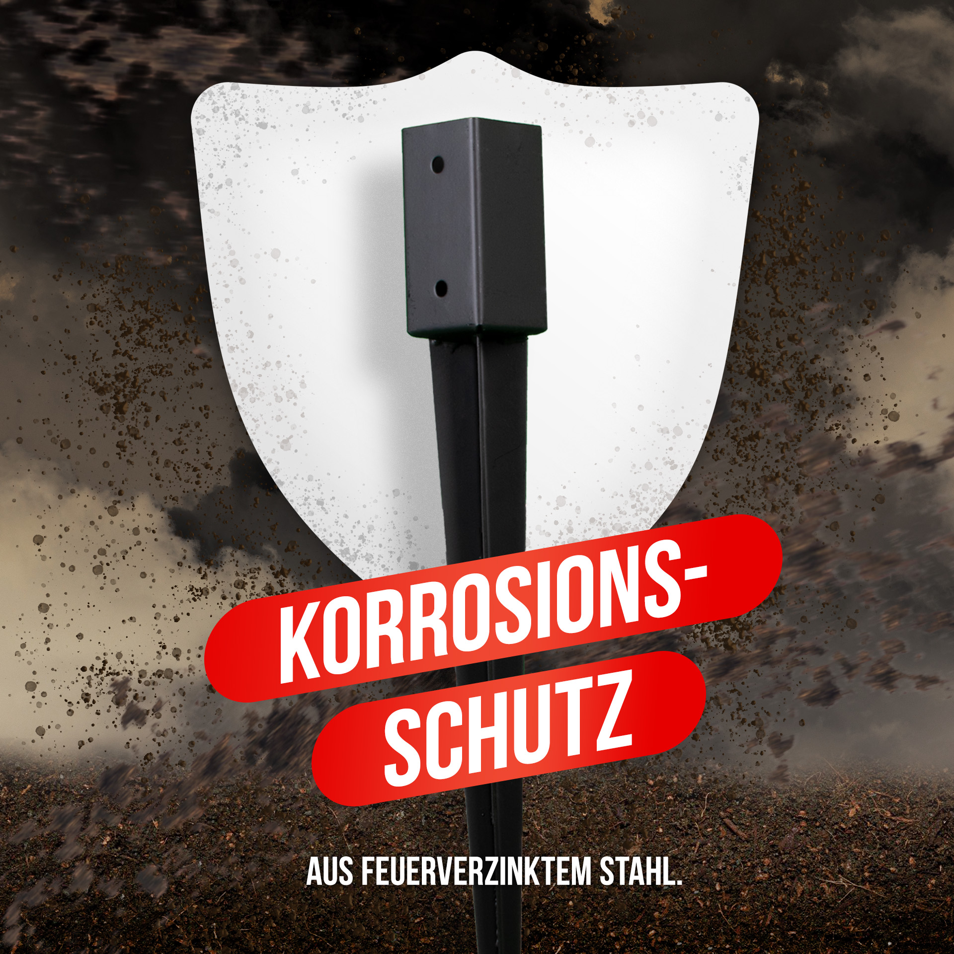 Einschlaghülse/Bodenhülse (71 mm) für Vierkantpfosten, pulverbeschichtet, schwarz