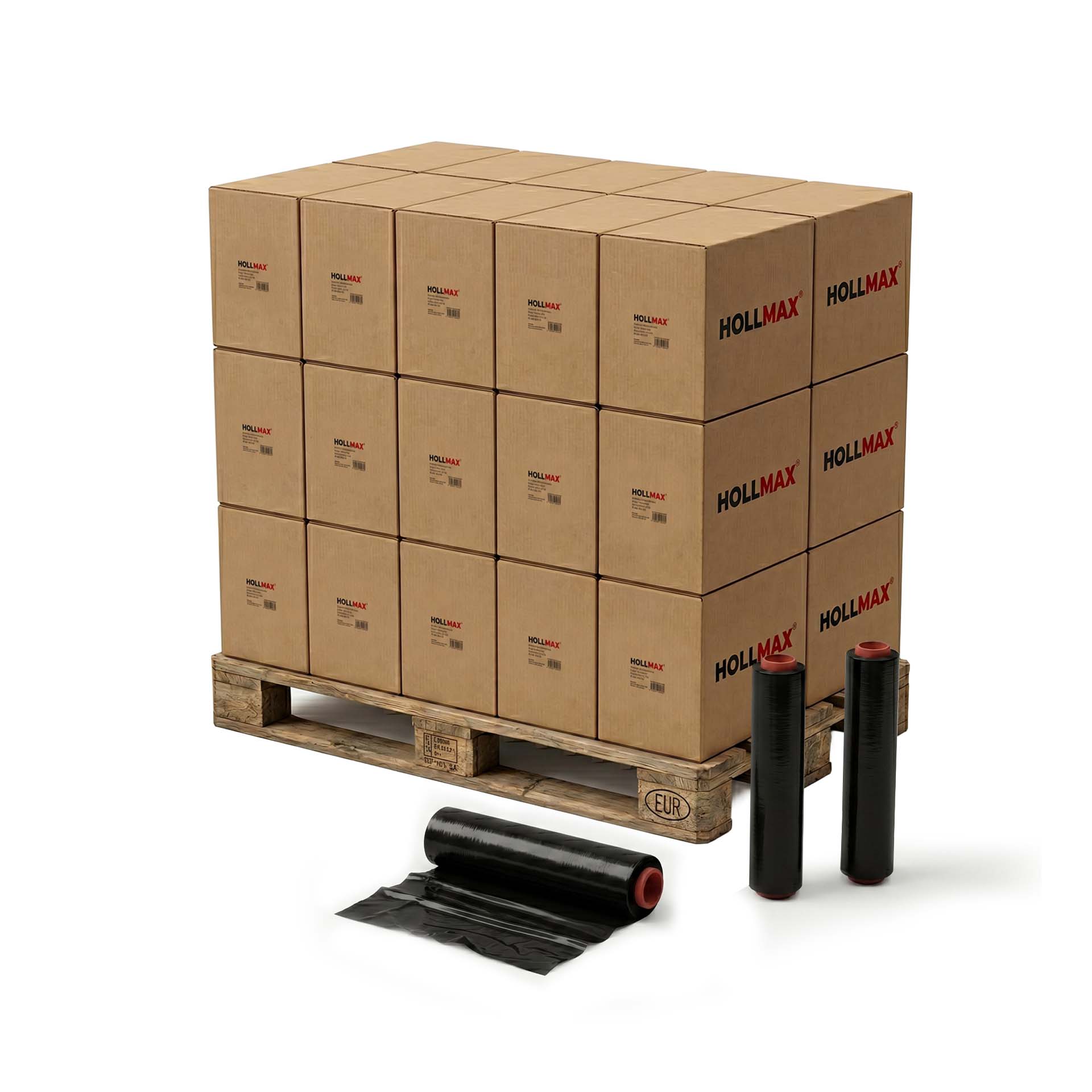 HOLLMAX Profi Stretchfolie, 23 my, 236 m, Palette (240 Stück à 2,5 kg), Schwarz