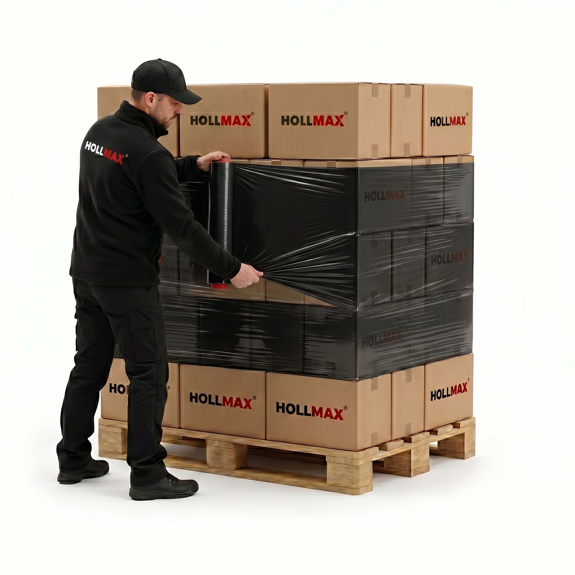 HOLLMAX Profi Stretchfolie, 23 my, 236 m, Palette (240 Stück à 2,5 kg), Schwarz